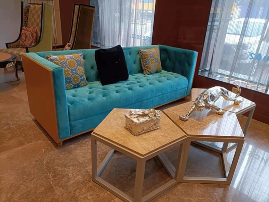 o botão do quadro de madeira de 2200*900*800mm Gelaimei adornou Sofa Blue For Living Room