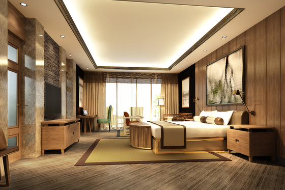 A mobília do quarto do hotel de Ash Solid Wood Wood Veneer ajusta o rei Size Bed With ISO18001