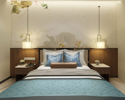 A mobília moderna do quarto do hotel ajusta o rei Size da cama de plataforma